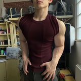 WIAOFELLAS  -  Men Tank Tops Solid Color O-neck Sleeveless Casual Male Vests Streetwear Summer Knitted Fashion Men Clothing S-5XL