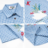 WIAOFELLAS  -  Men Streetwear Retro Vintage Shirt Swan Applique Embroiderey Plaid Cotton Summer Casual Harajuku Shirt Short Sleeve Japanese Tee