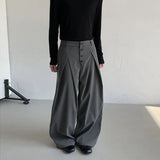 Wiaofellas  -  Autumn Men Buckle Design Suit Pants Luxury High Waist Striped Dress Pants American Retro Premium Elegant Draping Trousers M-3XL
