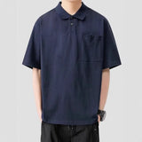 WIAOFELLAS  -  Fashion Men's Solid Color Pockets Button Casual T-shirts Trendy Short Sleeves Turn Down Collar Tops