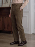 Wiaofellas  -  Autumn Winter Men Houndstooth Check Suit Trousers, Neapolitan Button Tab Straight‑Leg Business Office Pants