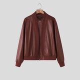 WIAOFELLAS  -  Men Jackets PU Leather Patchwork Stand Collar Long Sleeve Zipper Coats Men Streetwear Loose Punk Style Fashion Jackets