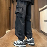 WIAOFELLAS  -  Cargo Pants Grunge Ice Silk Summer Removable Waterproof Charge Casual Loose Wide-leg Drawstring Solid Color Men's Workwear Pants