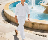 Wiaofellas  -  Spring and Autumn Men's Casual Linen Loose-fitting Breathable Suit, Fashionable and High-quality Long-sleeved Shirt, Long Pants