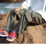 WIAOFELLAS  -  England Style Trousers Cargo Spring Autumn Solid Color Elastic High Waisted Men's Clothing Pockets Casual Retro Cropped Pants