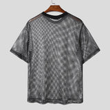 WIAOFELLAS  -  Men T Shirt Mesh See Through Shiny O-neck Short Sleeve Tee Tops Summer Streetwear Loose 2025 Party Sexy Men Clothing