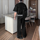 WIAOFELLAS  -  Men Sets Patchwork Lapel Short Sleeve T Shirt & Pants Two Pieces Sets Streetwear Loose Fashion Men's Casual Suits