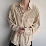 WIAOFELLAS  -  Stylish Mens Long Sleeve Shirts Spring Autumn Outdoor Casual Buttoned Lapel Cardigan Tops Men Trendy Striped Printing Shirt