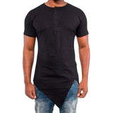 WIAOFELLAS  -  Men's Summer Fashion Irregular T-Shirt Short Sleeve Solid Hip Hop Pull On Tshirt Male Streetwear Henry Collar Casual Tops Tees