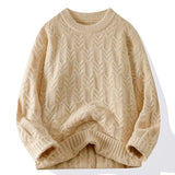 WIAOFELLAS  -  Round Neck Sweater Ribbed Neckline Not Easy Deform Thick Warm Fashion Trend Crisp Shape High Thin Quality Fabric Comfortable