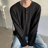 WIAOFELLAS  -  Spring Long Sleeved T-shirt Men Fashion Gray Black Casual T Shirt Men Streetwear Korean Loose Round Neck T Shirt Mens Top M-3XL