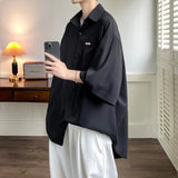 WIAOFELLAS  -  Summer Short Sleeved Shirt Men Society Mens Formal Dress Shirt Korean Loose Ice Silk Shirt Mens White Casual Shirts Large Size