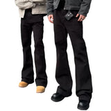 WIAOFELLAS  -  Mens Black Straight-leg Jeans Cleanfit High Street Slim Smooth Silhouette Trousers Fashion Casual Streetwear