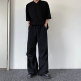 Wiaofellas  -  Retro Mens Casual Linen Pants Wide Leg Baggy Oversized Draped High Waist Plain Long Trousers Male Black Apricot