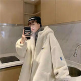 WIAOFELLAS  -  blue lamb velvet men's autumn and winter cotton jacket thickened cotton coat hooded jacket new cotton jacket