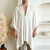 Wiaofellas  -  Summer Leisure Cloaks Vintage Mesh Sun-proof Mens Solid Color Breathable V Neck Knit Capes Fashionable Ice Silk Cardigan