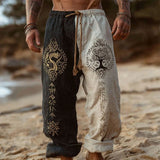 Wiaofellas  -  Fall Daily Casual Pants Mens Vintage Pattern Printing Loose Straight Pants Leisure Breathable Drawstring Men Trousers Plus Size