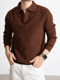 Wiaofellas  -  Solid Color Knitted Polo Shirts Men Spring Autumn Daily Casual Long Sleeve Slim Jumper Tops Mens Fashion Polo Sweater
