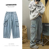 WIAOFELLAS  -  Vintage Cargo Jeans Men High Street Straight Wide-leg Trousers Men Spring Fashion Hip-hop Style Trend Y2k Jeans