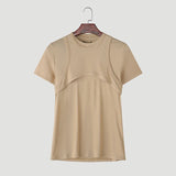 WIAOFELLAS  -  Men T Shirt Solid Color O-neck Short Sleeve Knitted Male Tee Tops Streetwear Summer Fashion Casual Cozy Men Clothing