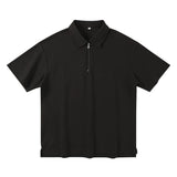 Wiaofellas  -  Summer New American Half-zipper Slit Short-sleeved T-shirt Simple Versatile Lapel Polo Shirt