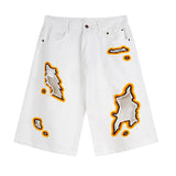 Wiaofellas  -  Vintage Ripped Denim Shorts Embroidery Streetwear Casual Jeans Shorts For Male