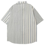 WIAOFELLAS  -  Retro Vertical Stripe Color Blocking Short Sleeve Shirt For Men Loose Versatile Fashion Casual Loose Summer Hawaiian Shirt Tees