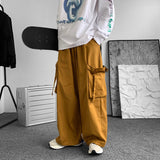 Wiaofellas Men's Big Pocket Decorate Casual Pants Vintage Loose Straight Pants Oversized Jogger Sweatpants Green/black/khaki Trousers