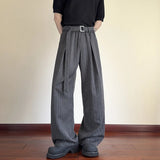 WIAOFELLAS  -  Vintage Striped Textured Lace-up Trousers Men Streetwear Fashion Loose Straight Pants Mens Spring Trendy Pleated Draped Bottoms