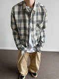Wiaofellas  -  American Retro Plaid irt Men Spring Youth Sle Long Sve Top CleanFit irt Jaet Loose Fit Iron-Free Proc Trendy