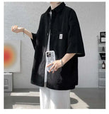 WIAOFELLAS  -  Fashion Men's Solid Color Pocket Design Short Sleeves Blouse Trendy Single-breasted Lapel Casual Shirts Male Summer