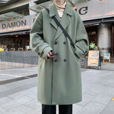WIAOFELLAS  -  Korean Trend Men's Loose Casual Double-breasted Overcoat Autumn Winter Fashion New Long Sleeve Woolen Long Coat Cardigans Jacket