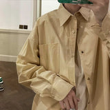 Wiaofellas  -  Men Spring Autumn New Long Sleeve Blouses Men's Oversize Loose Casual Shirts Male Solid Color Pocket Shirt Coat H761