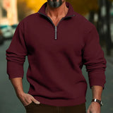 Wiaofellas  -  Men Spring Autumn Fleece Sweatshirt Half Zip Stand Collar Loose Casual Pullover Tops