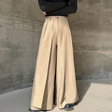 Wiaofellas  -  Men Wide Leg Pants Solid Color Button Joggers Loose Casual Irregular Trousers Men Streetwear Fashion Long Pants
