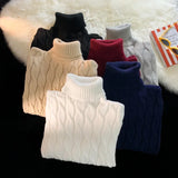 Wiaofellas  -  Autumn Winter Men's Thick Sweater Thick Solid Color Turtleneck Collar Long Sleeve Warm  Basic Classical  Knit Sweater