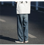 WIAOFELLAS  -  Autumn Jeans Men Frayed Baggy All-match Hip Hop Harajuku Full Length American Style High Street Popular Washed Denim Trousers