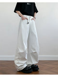 Wiaofellas  -  Men's Loose Fit Casual Pants 2026 M-5XL Plain Color Wide Leg Comfortable Blend Urban Streetwear Daily Wear Black White