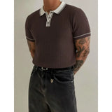 Wiaofellas  -  British Style Contrasting Knitted Polo Shirts for Men Slim Casual Business Social T-shirt Ice Silk Cool Elastic Lapel Tshirts