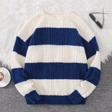 WIAOFELLAS  -  Autumn and Winter Striped Crew Neck Hemp Straw Style Casual Couple Sweater Versatile Trendy Men's Long-Sleeve Sweater Top