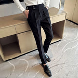 Wiaofellas  -  Casual Commuting Versatile Men's Clothing Splice Buttons Pocket Fashion High Waisted Solid Color Wide Leg Straight Leg Pants