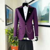 Wiaofellas  -  Floral Jacquard Wedding Suits For Men 2 Pieces Peaked Lapel Groom Tuxedo Custom Made Slim Fit Prom Party Suit Jacket With Pants