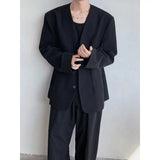 WIAOFELLAS  -  Men's Shoulder Pads Solid‘ Color Loose Blazer Coat Fashion  Summer Double Buckle Long Sleeves Jacket Male