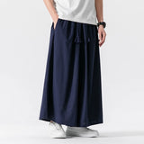 WIAOFELLAS  -  Summer Chinese Style Wide Leg Pants Men Loose Joggers Trousers Male Linen Straight Elastic Waist Hip Hop Full Length Pants
