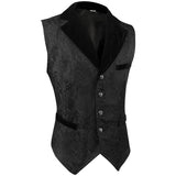 WIAOFELLAS  -  Mens Victorian Steampunk Vest Renaissance Medieval Gothic Waistcoat Men Vintage Black Jacquard  Notched Lapel Tuxedo Vests XXXL
