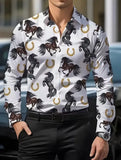 Wiaofellas  -  Men's Tropical Palm Print Long Sleeve Shirt Turn-Down Collar Slim Fit 4-Way Stretch Luxury Dress Shirt Casual Streetwear Tops