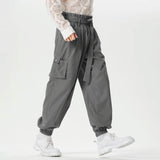 WIAOFELLAS  -  Men Pants Solid Color Lace Up Joggers Casual Cargo Pants Men Streetwear Loose Pockets Fashion Leisure Male Long Trousers