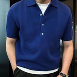 WIAOFELLAS  -  Men summer fashion urban solid color simple and fashionable 4-button knitted short-sleeved Polo shirt