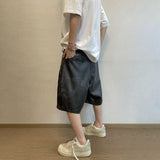 WIAOFELLAS  -  Mens Clothing Y2k Hip-Hop Shorts Summer Fashion Retro Versatile Faded Old Solid Color Pu Leather Reverse Wear Five-Point Shorts
