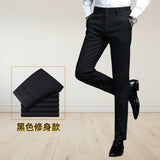 WIAOFELLAS  -  Men Formal Dress Pants Straight Slim Fit Business Casual Trousers Black Navy Blue Multiple